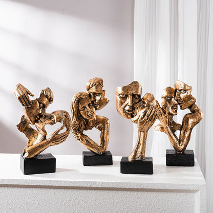 Scultura astratta di coppia in resina con finitura bronzo, statua romantica per decorare la casa