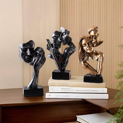 Scultura astratta di coppia in resina con finitura bronzo, statua romantica per decorare la casa