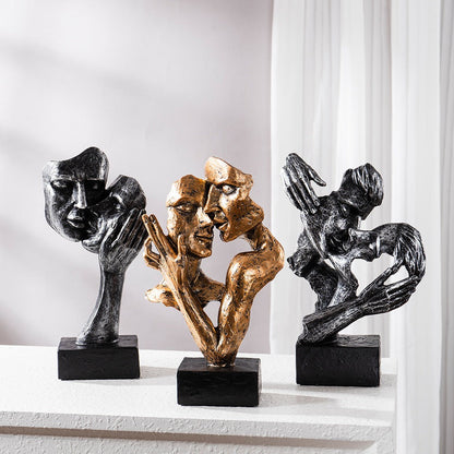 Scultura astratta di coppia in resina con finitura bronzo, statua romantica per decorare la casa