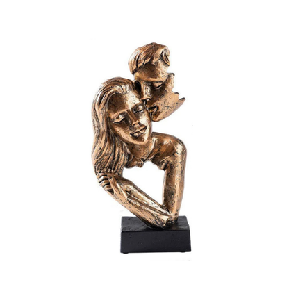 Scultura astratta di coppia in resina con finitura bronzo, statua romantica per decorare la casa