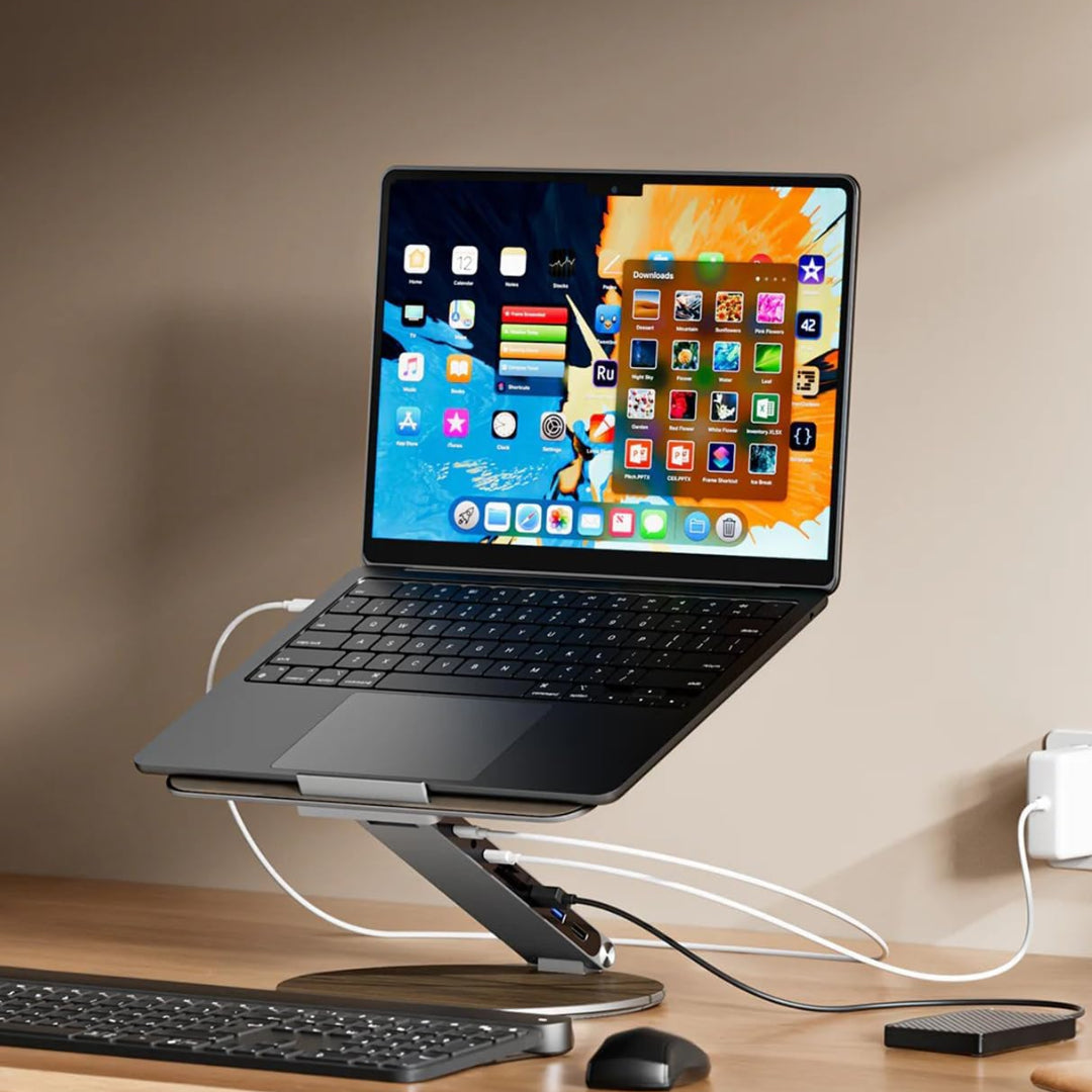 Adjustable Rotating Laptop Stand USB C Docking Station