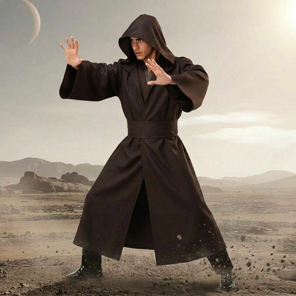 Adult Hooded Adventure Costume Set Tunic Robe Pants Belt Pouch Tabard