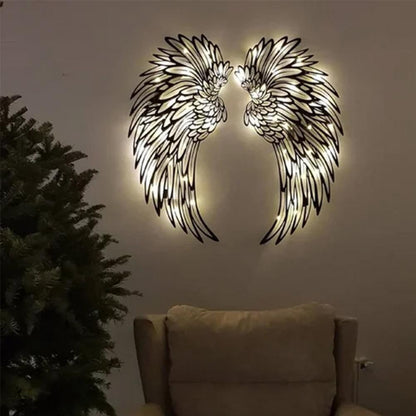 Angel Wings Wall Decoration with LED Light Modern Metal Home Decor