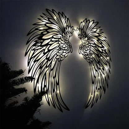 Angel Wings Wall Decoration with LED Light Modern Metal Home Decor