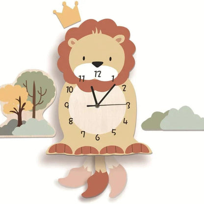 Animal Theme Wall Clock Kids Room Decorative Pendulum Learning Clock