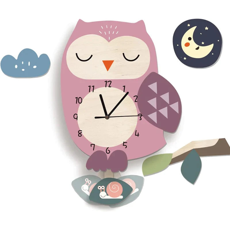 Animal Theme Wall Clock Kids Room Decorative Pendulum Learning Clock