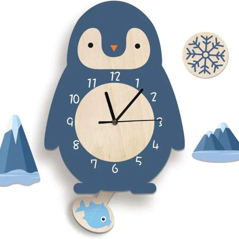 Animal Theme Wall Clock Kids Room Decorative Pendulum Learning Clock