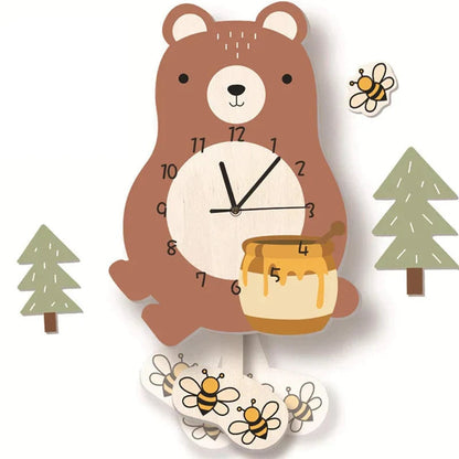 Animal Theme Wall Clock Kids Room Decorative Pendulum Learning Clock