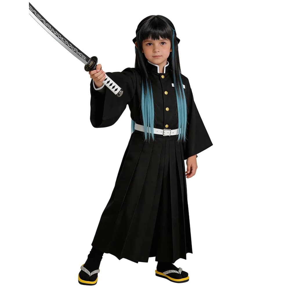 Set costume da kimono per cosplay di personaggio anime con pantaloni hakama e cintura
