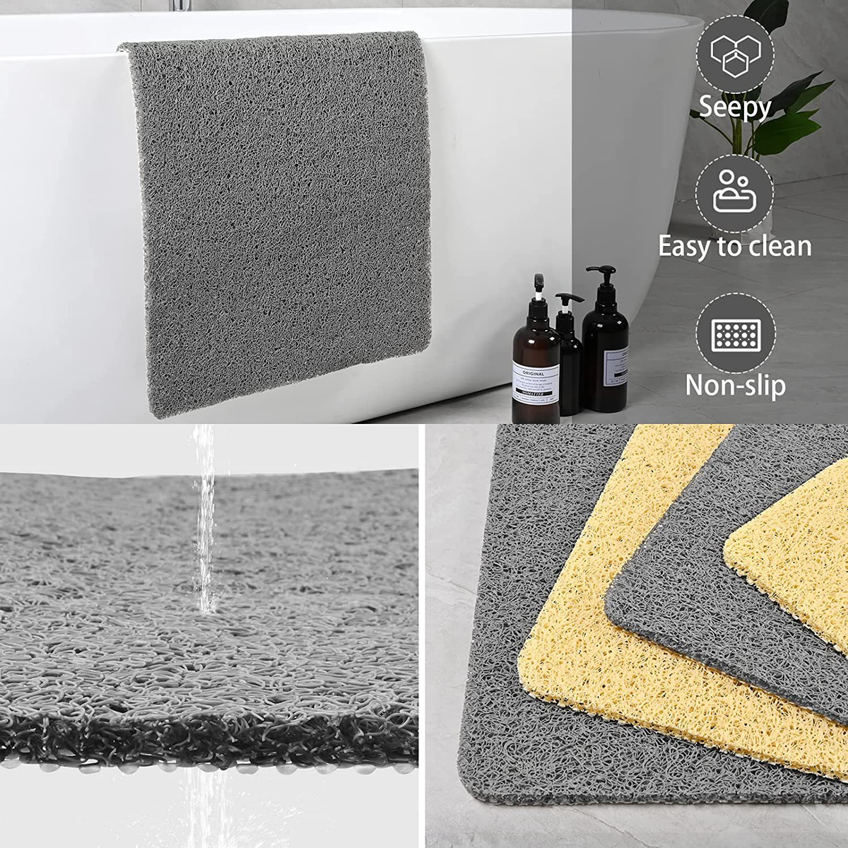 Anti Slip Shower Mat Quick Drain Textured Bathroom Floor Mat Cut To Fit