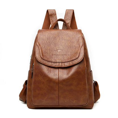 Anti-Theft Leather Backpack Women's Secure Stylish Travel City Daypack