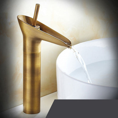 Antique Waterfall Bathroom Sink Faucet Solid Brass Single Handle Mixer Tap