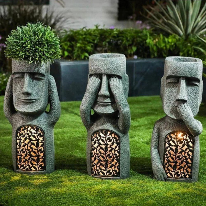 Artistic Solar LED Planter Sculpture Garden Decor Weather Resistant Outdoor Pot