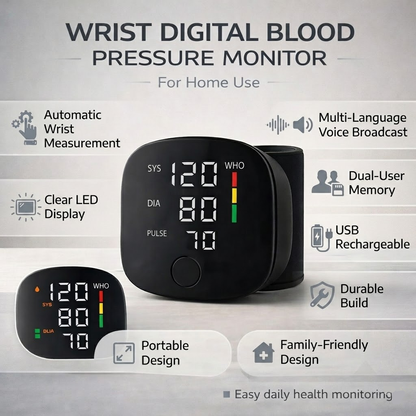 Automatic Wrist Blood Pressure Monitor with USB Rechargeable Battery
