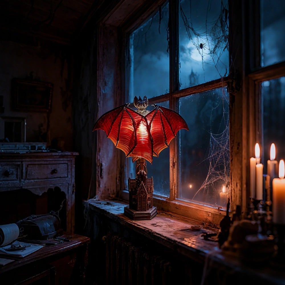 Bat Lamp Halloween Decoration Gothic Table Light Spooky Home Accent