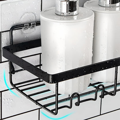 Bathroom Shower Shelf Organizer Wall Mounted Storage Rack with Adhesive Installation and Hooks