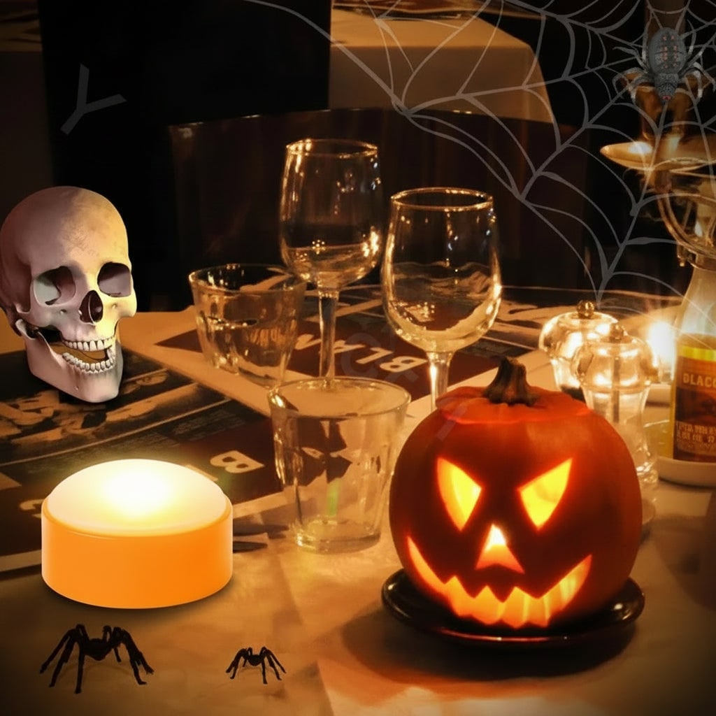 Batteridrevne orange græskarlys, Halloween-dekoration til indendørs fester