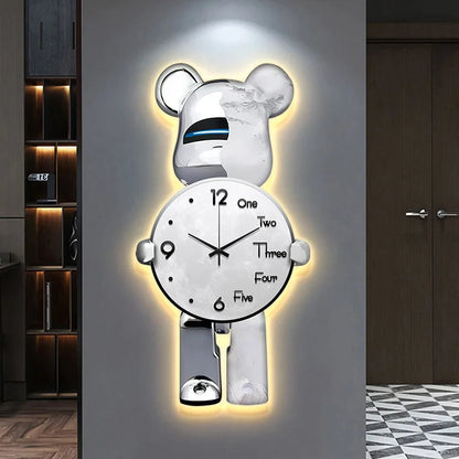 Bear Shaped Wall Clock Decorative Modern Animal Wall Clock for Living Room Home Decor