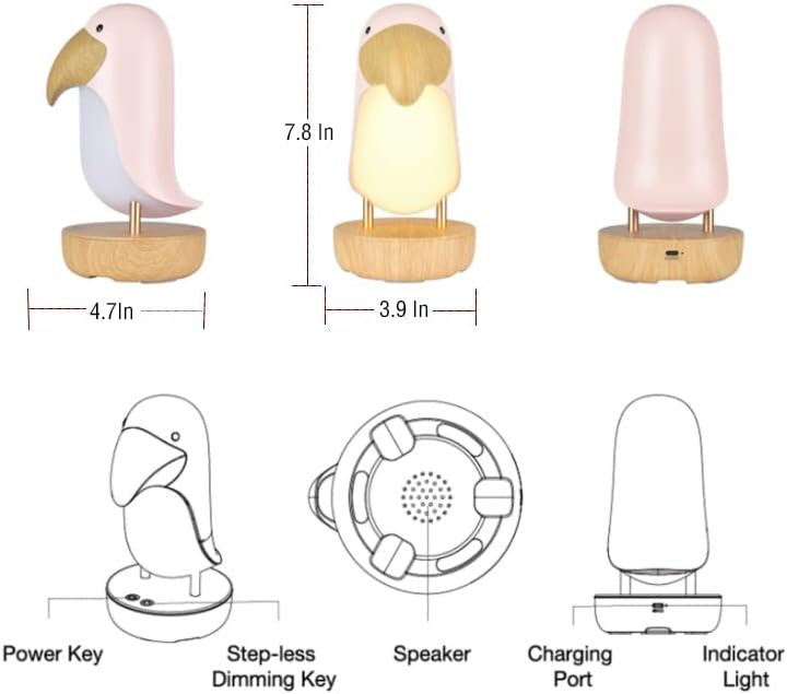 Bird Shaped Rechargeable Night Light with Push Button Control and Wireless Portable Design