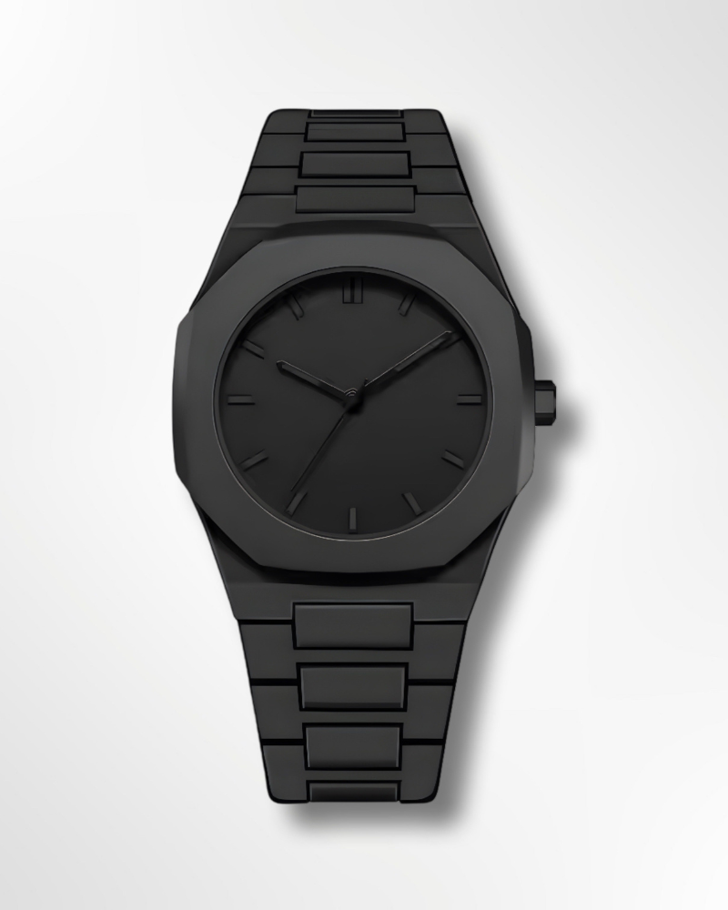 Black Men's Luxury Watch Large Dial Waterproof Stainless Steel Wristwatch
