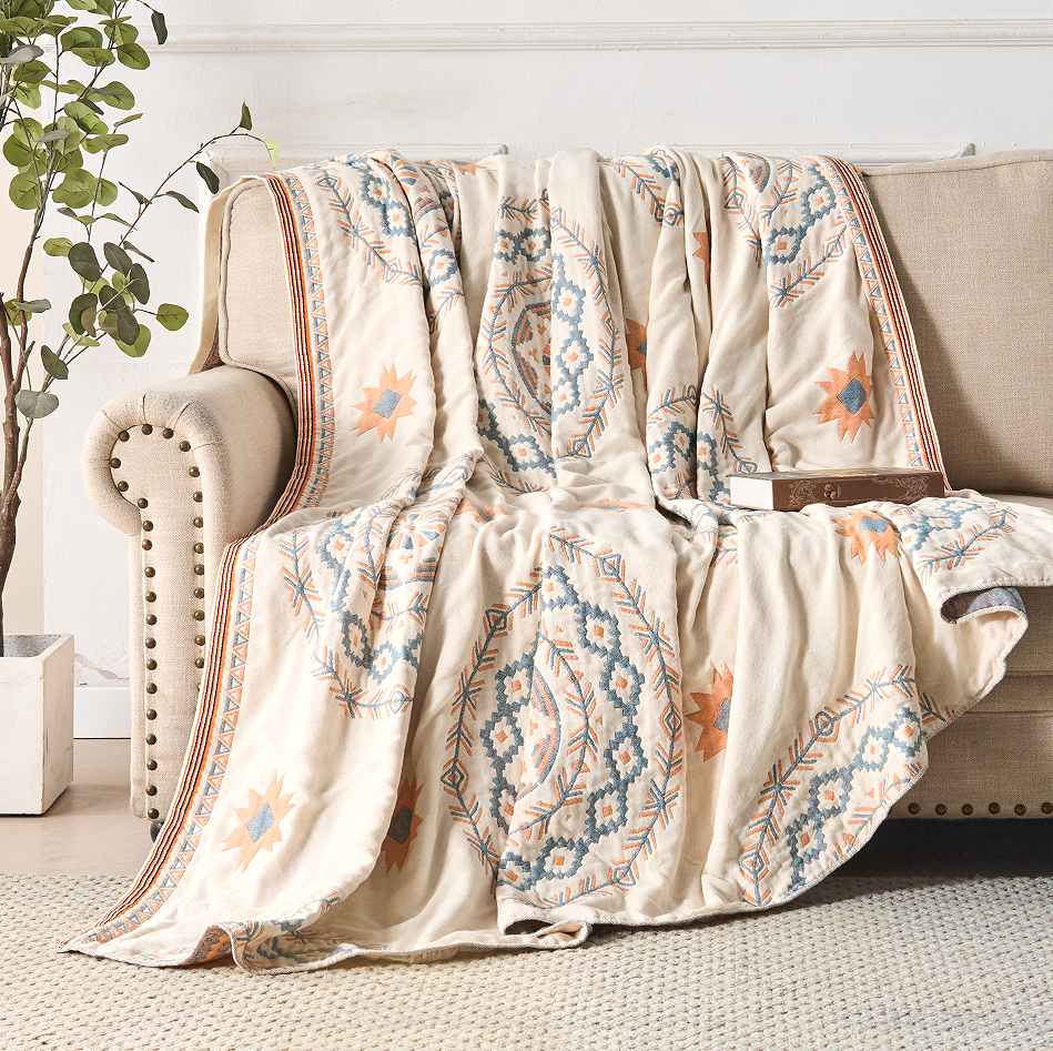 Plaid in cotone con mandala boho, lavabile in lavatrice, decorativo