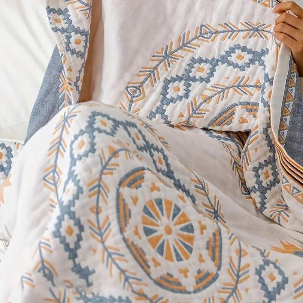 Plaid in cotone con mandala boho, lavabile in lavatrice, decorativo