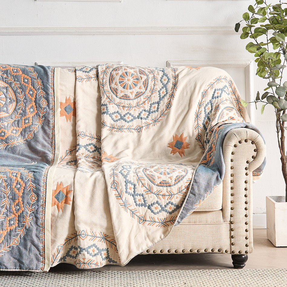 Plaid in cotone con mandala boho, lavabile in lavatrice, decorativo