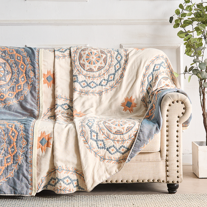 Plaid in cotone con mandala boho, lavabile in lavatrice, decorativo