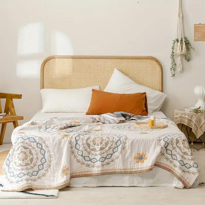 Plaid in cotone con mandala boho, lavabile in lavatrice, decorativo