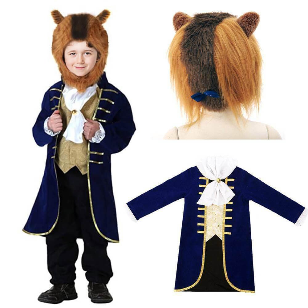 Set da costume di Halloween da bestia per bambini, con giacca lunga, ascot e copricapo con corna