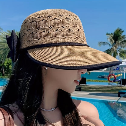 Braided Summer Sun Hat Wide Brim Bow Detail Foldable