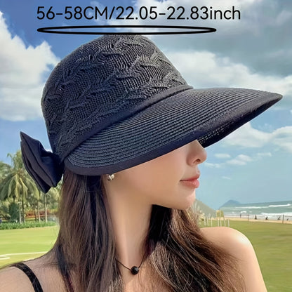 Braided Summer Sun Hat Wide Brim Bow Detail Foldable