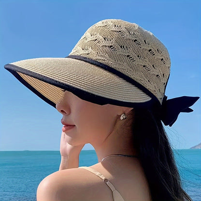 Braided Summer Sun Hat Wide Brim Bow Detail Foldable