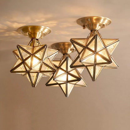 Brass Ceiling Light Star Glass Flush Mount Lamp Classic Bedroom Hallway Lighting