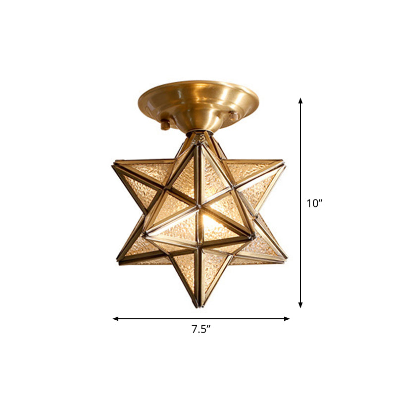 Brass Ceiling Light Star Glass Flush Mount Lamp Classic Bedroom Hallway Lighting
