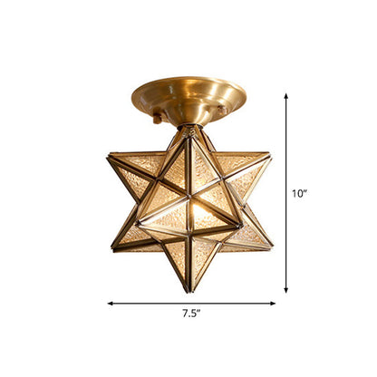 Brass Ceiling Light Star Glass Flush Mount Lamp Classic Bedroom Hallway Lighting