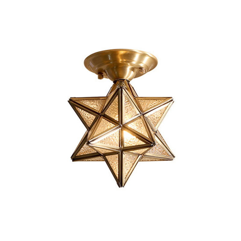 Brass Ceiling Light Star Glass Flush Mount Lamp Classic Bedroom Hallway Lighting