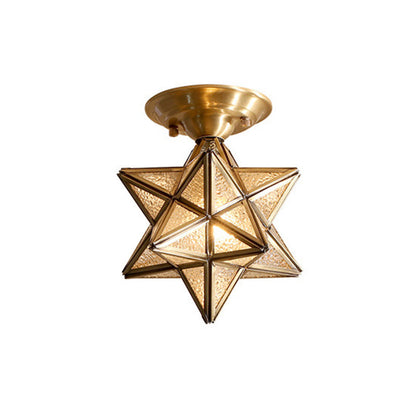 Brass Ceiling Light Star Glass Flush Mount Lamp Classic Bedroom Hallway Lighting