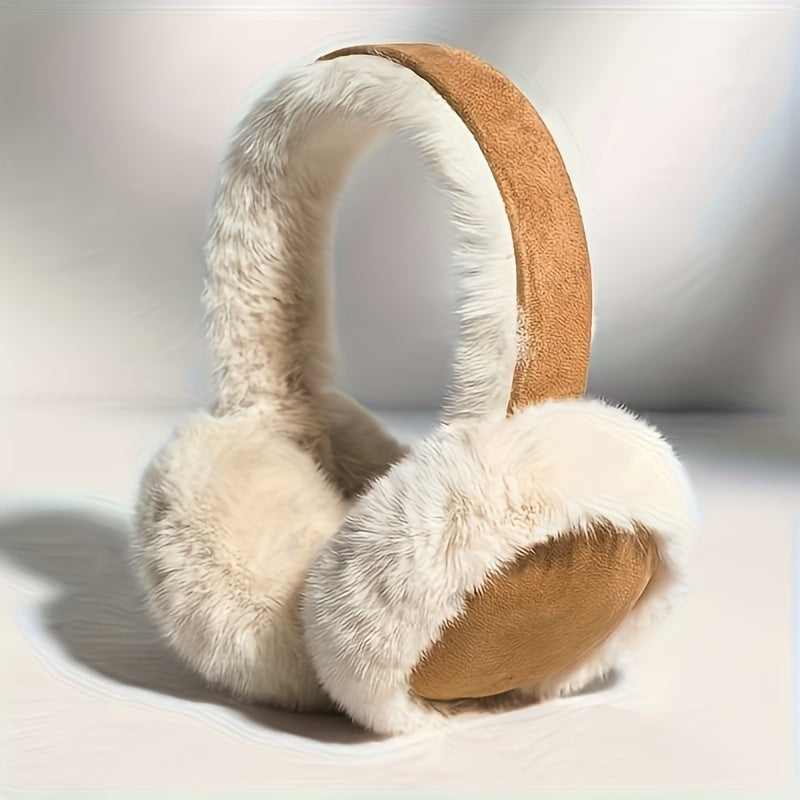 Brown Fluffy Ear Muffs Winter Ear Warmers Soft Lined Foldable Fit