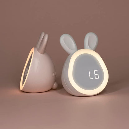 Bunny LED Alarm Clock Night Light Quiet Childrens Bedside Wake Up