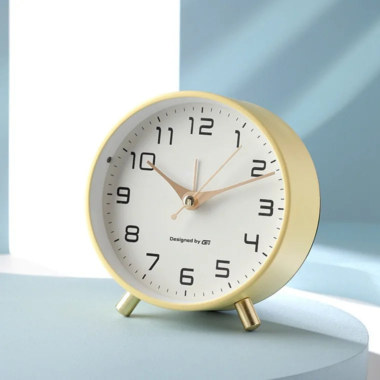 CalmTime Modern Silent Round Desk Clock for Bedroom Office and Living Room