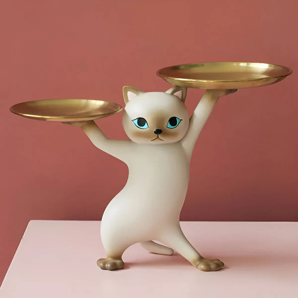 Cat Key Holder Tray Decorative Cat Statue Hook Jewelry Organizer Entryway Table Decor