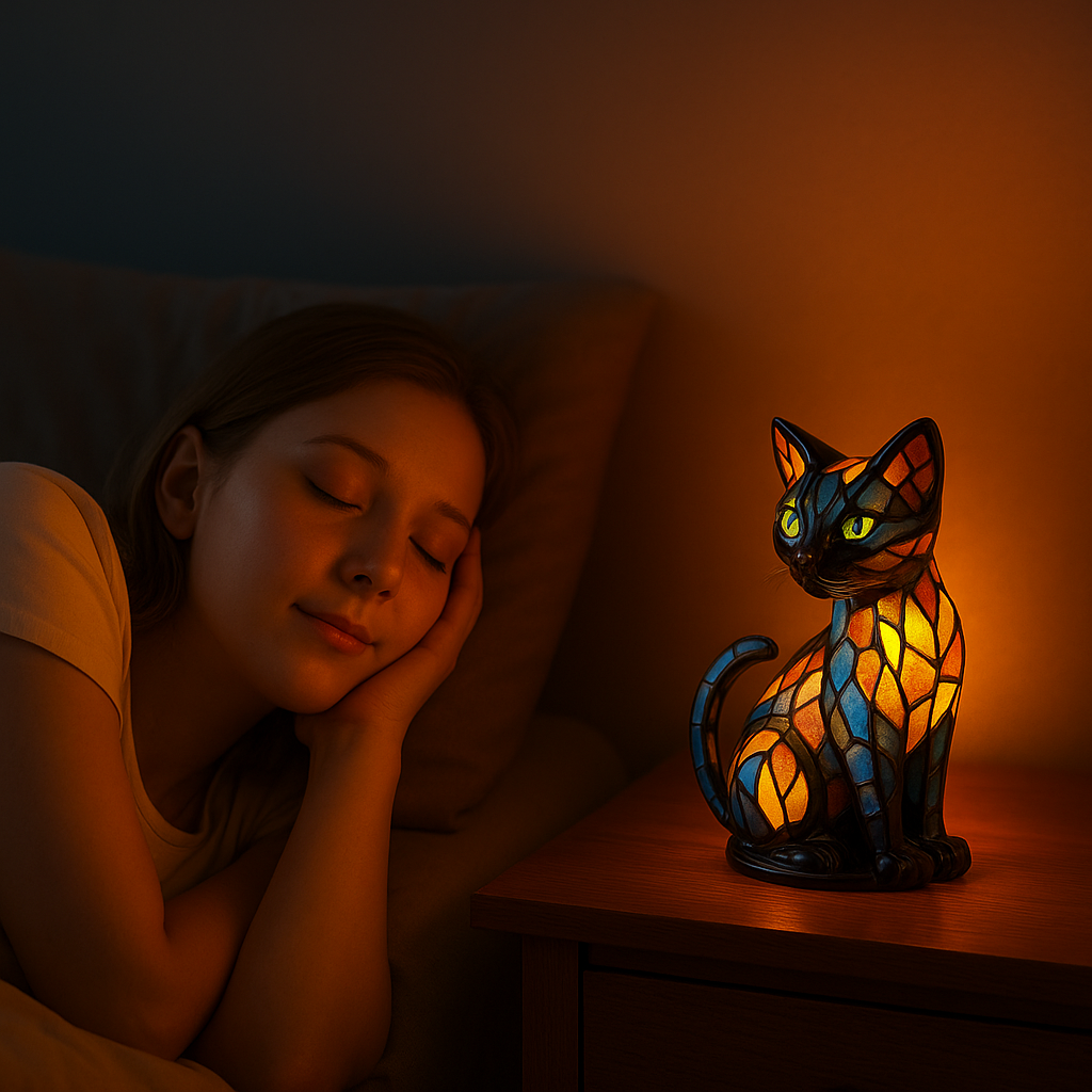 Cat Shape Glass Table Lamp Colour Changing Decorative Indoor Light
