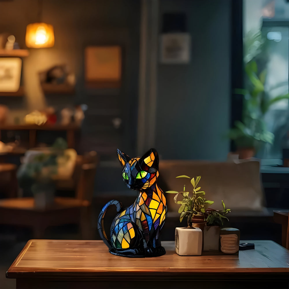 Cat Shape Glass Table Lamp Colour Changing Decorative Indoor Light