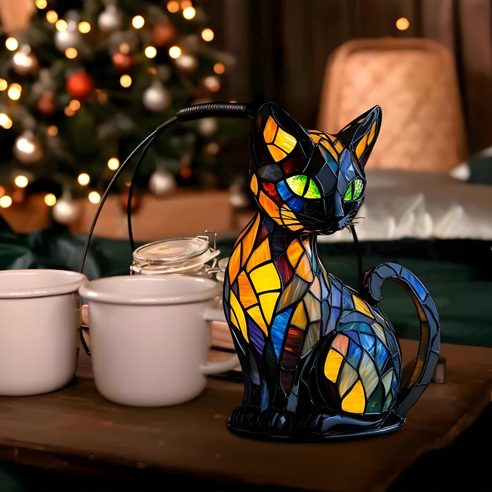 Cat Shape Glass Table Lamp Colour Changing Decorative Indoor Light