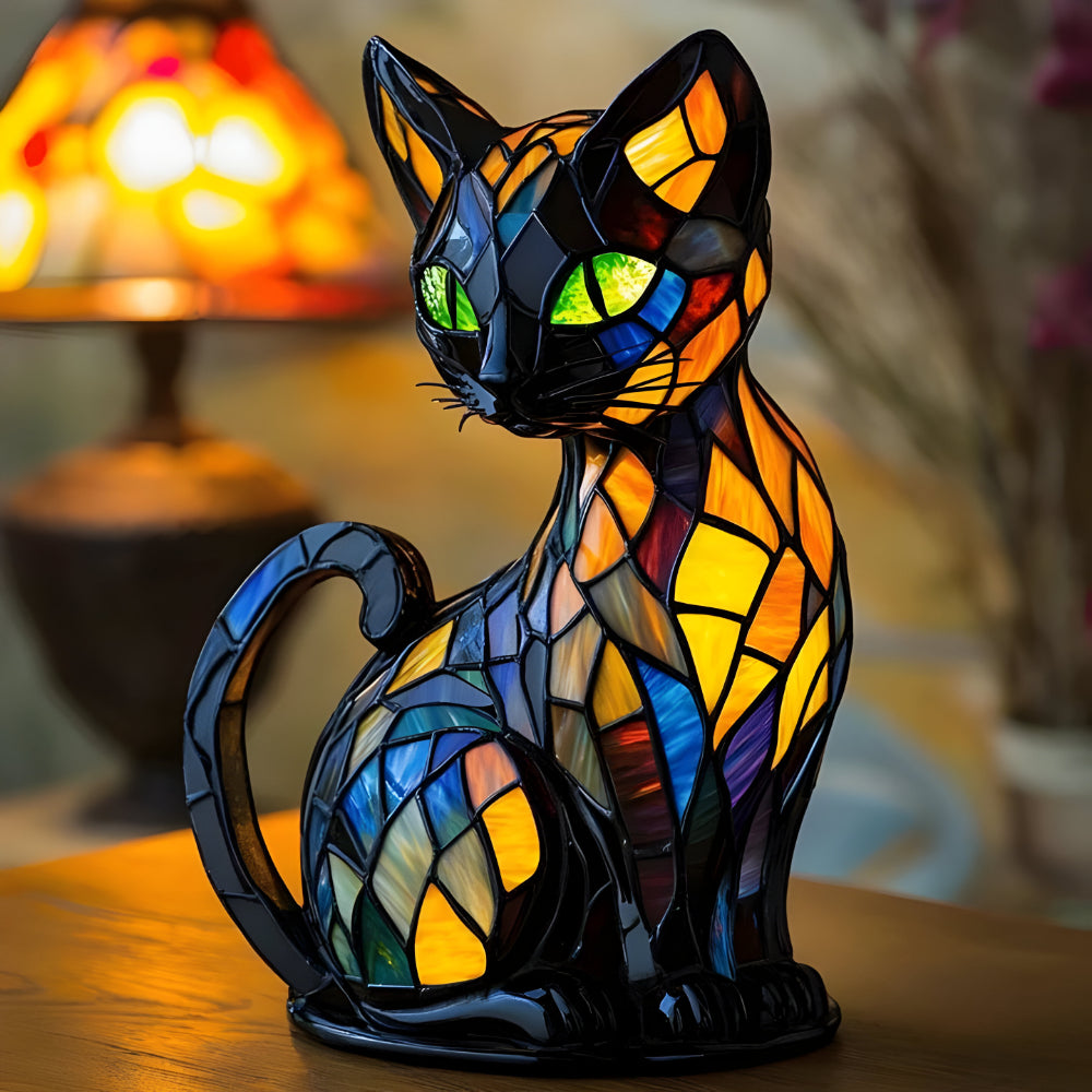 Cat Shape Glass Table Lamp Colour Changing Decorative Indoor Light