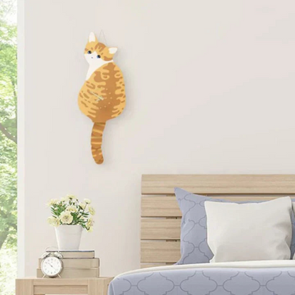 Cat Tail Wagging Wall Clock Cartoon Animal Decorative Swing Tail Pendulum Clock