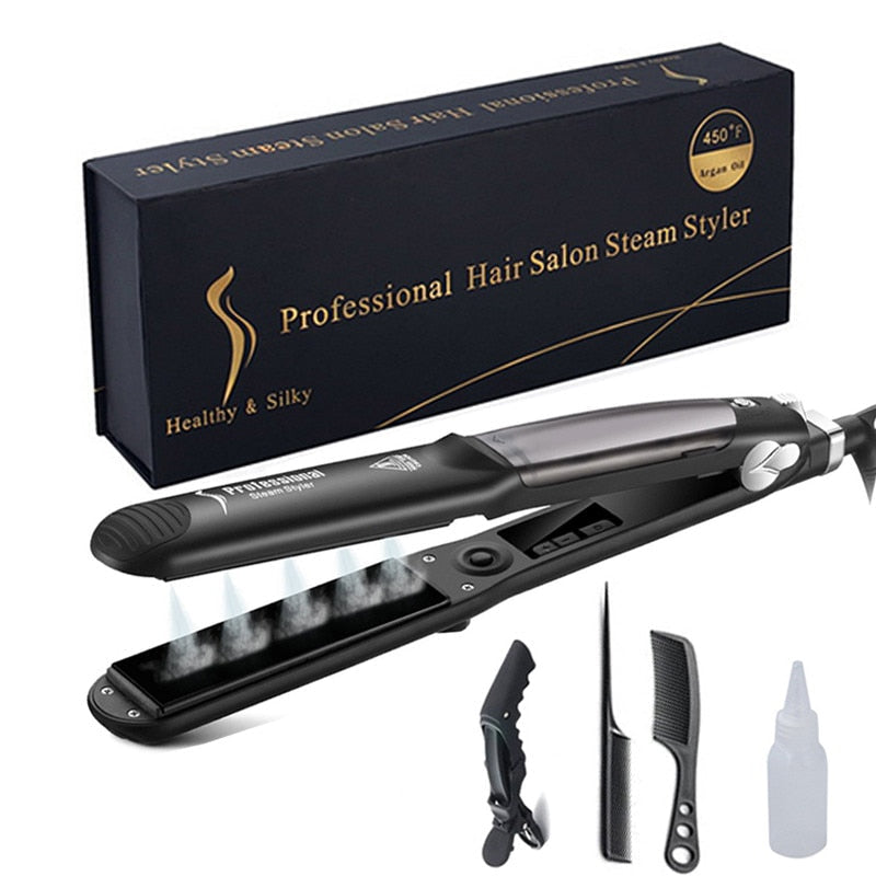 Ceramic Hair Steam Straightener – Professional Steam Flat Iron with Adjustable Heat