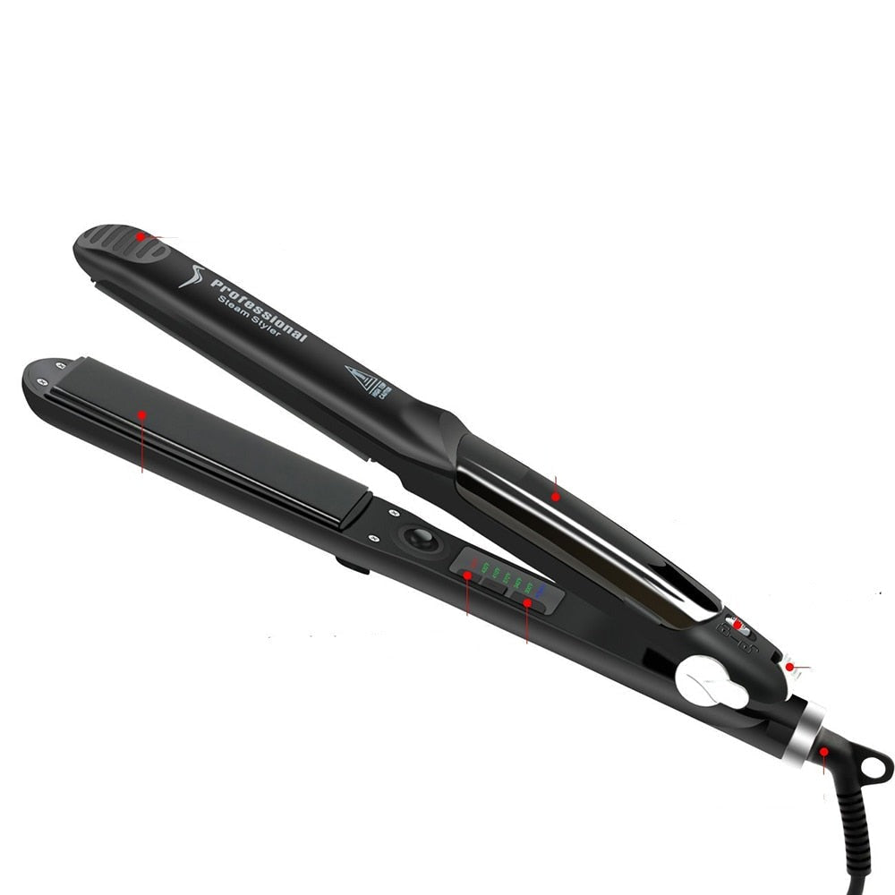 Ceramic Hair Steam Straightener – Professional Steam Flat Iron with Adjustable Heat