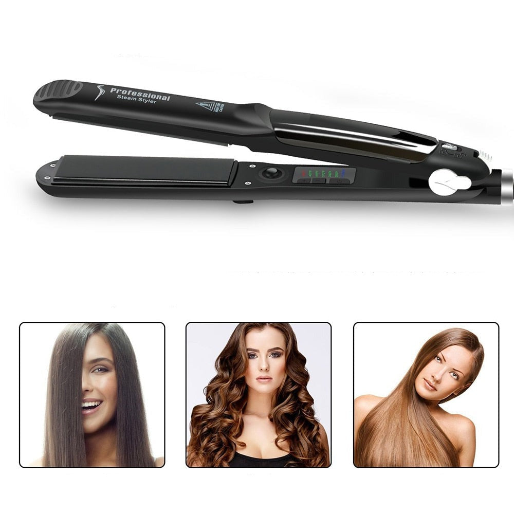 Ceramic Hair Steam Straightener – Professional Steam Flat Iron with Adjustable Heat